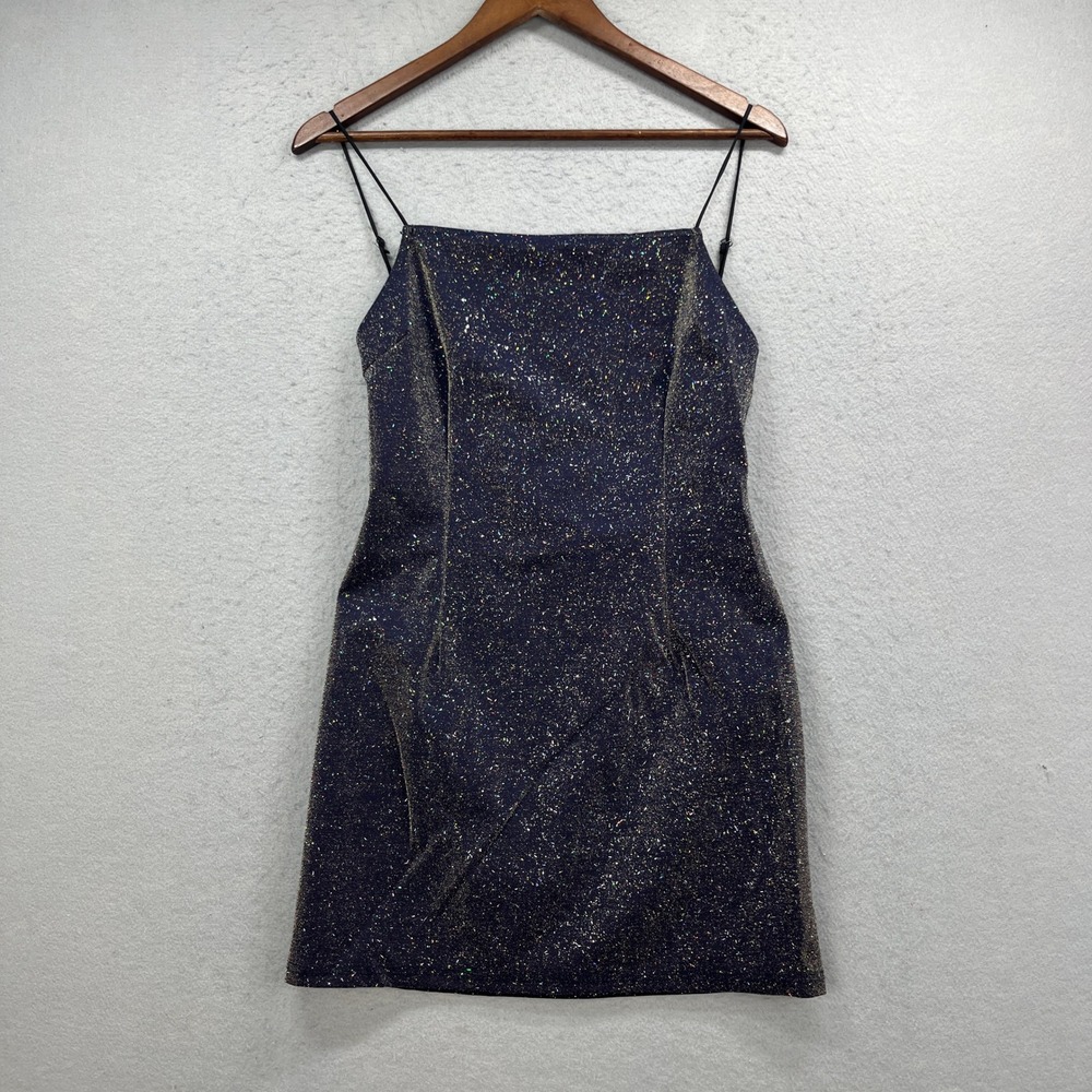 Urban Outfitters Mini Dress Women M Blue Glitter Backless Party Clubwear Shimmer